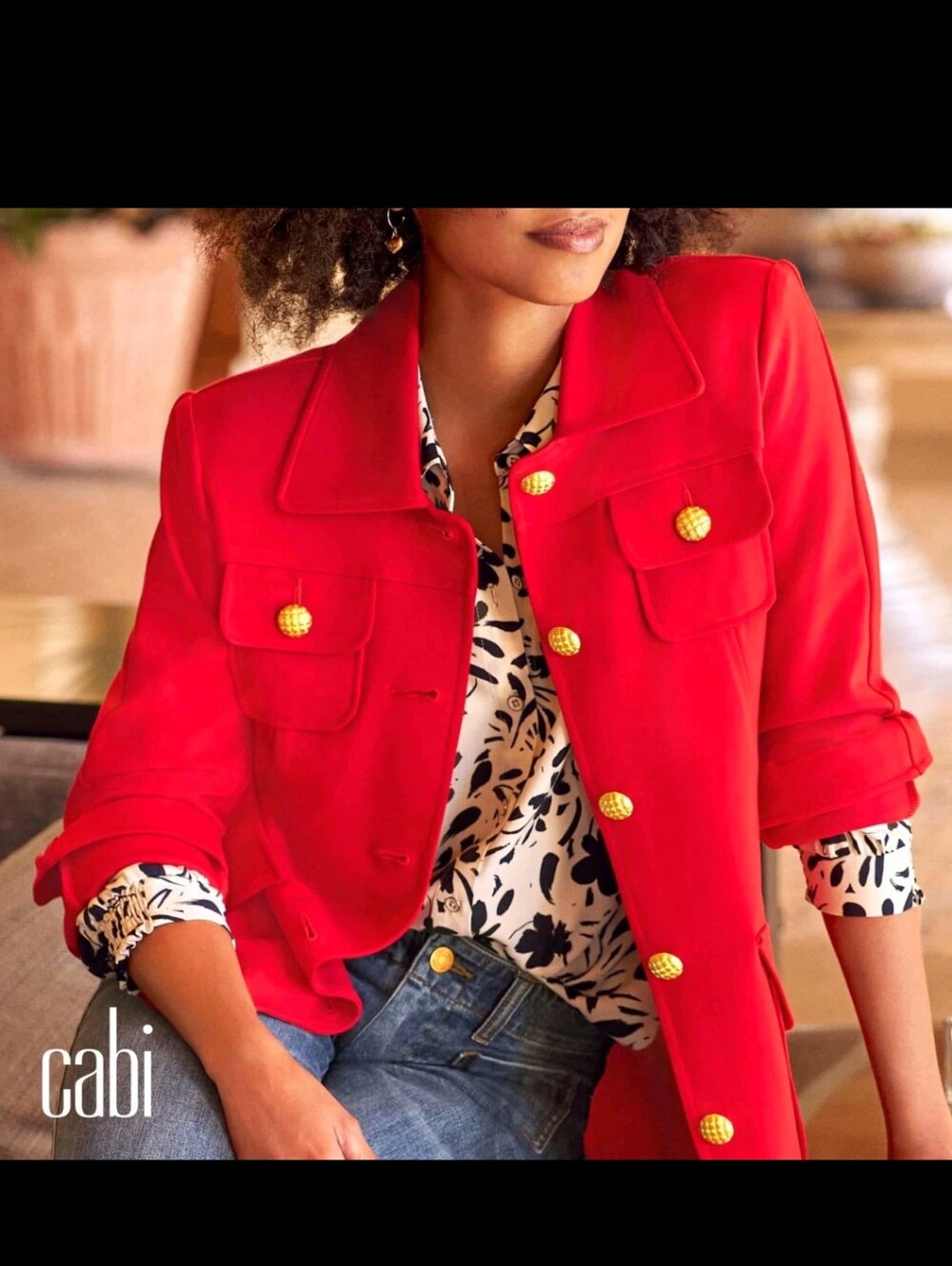 CAbi Women's Red Military-Style Broadcast Jacket with Gold Buttons (NWT)🔥🔥🔥